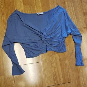 Mocking Jay blue twist front waffle knit crop top size small